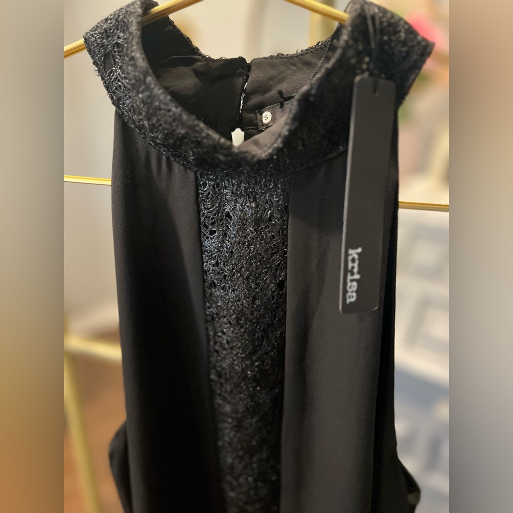 NWT Krisa Women’s Black Halter style shift Dress with Lace Overlay